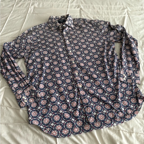 Charles Tyrwhitt London Men’s Shirt L Geometric Compass Star Print Long Sleeve - Picture 2 of 4